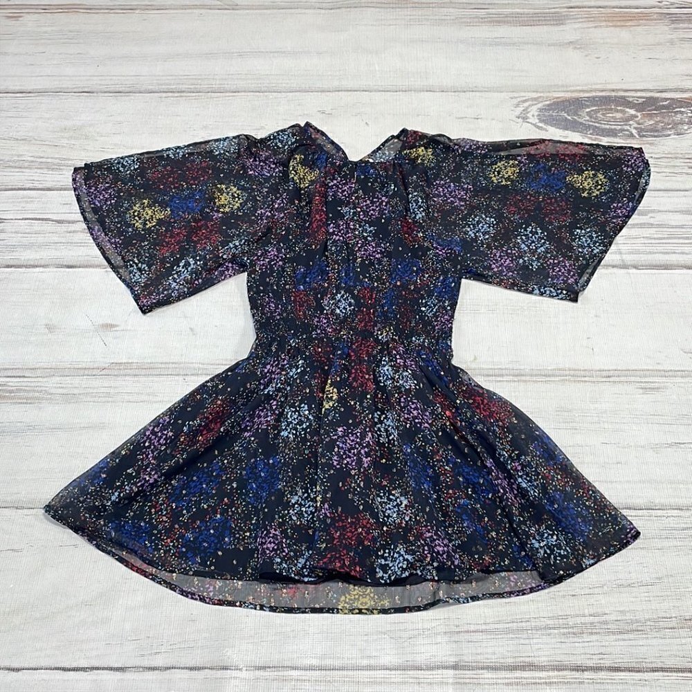 Free People Sheer Mini Dress Flowy Sleeves Shirred Black Size Medium Open Back - Picture 11 of 17